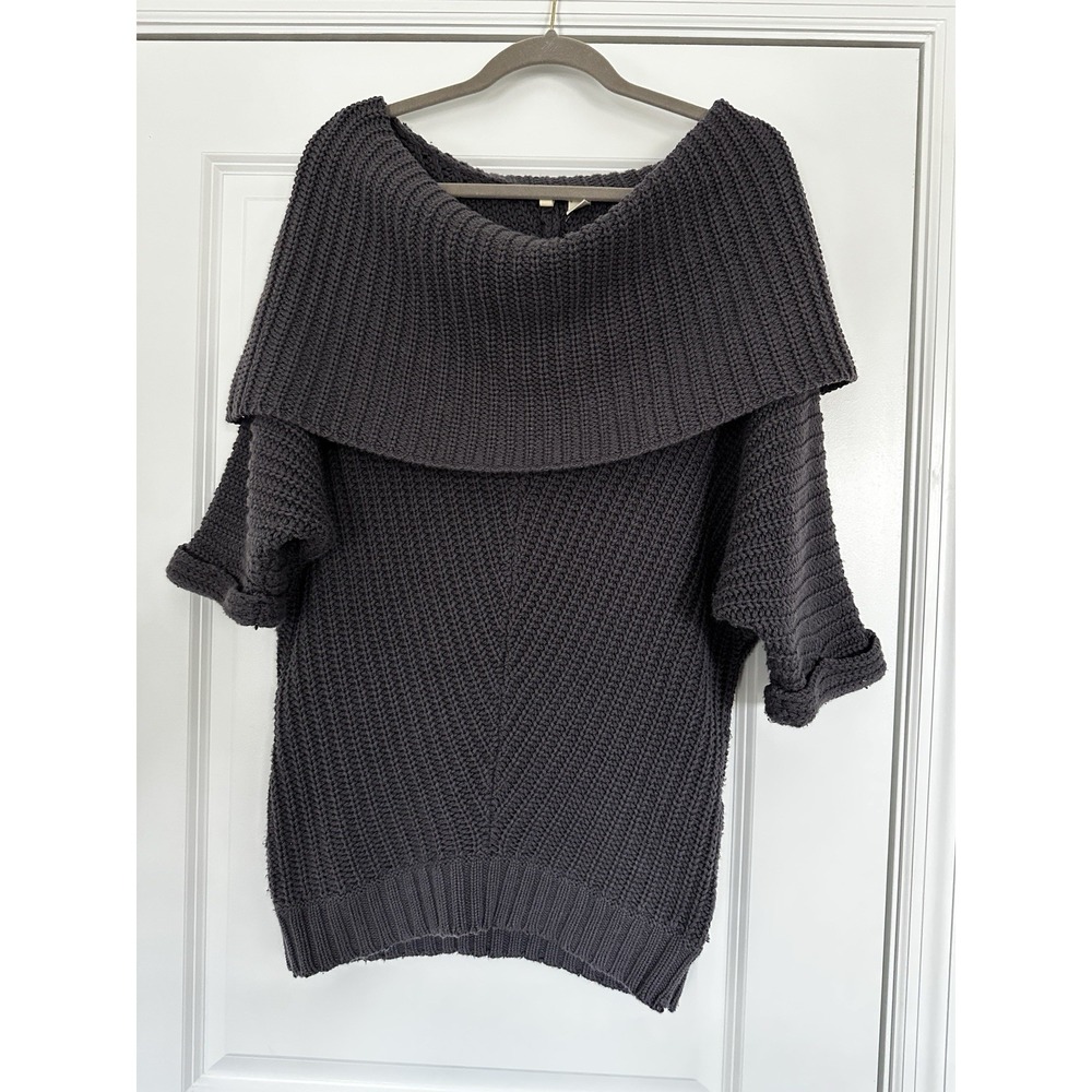 Moth Anthropologie Gray Cowl Neck Off Shoulder Chunky Knit Sweater XS Wool Blend